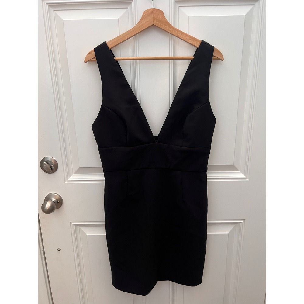 Lulus Womens Black Deep V-Neck Sleeveless Bodycon Mini Dress Large LBD